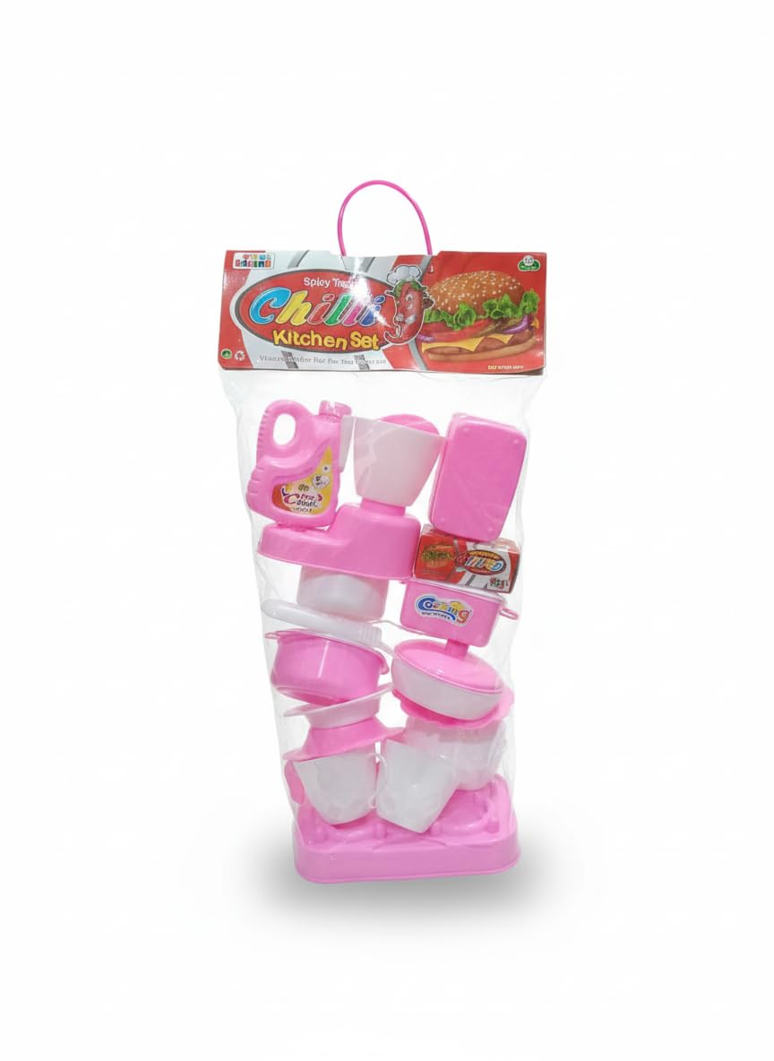 Pack of 1 Kids Chilli Kitchen Set Toy | Pretend Cooking Play Set with Utensils, Pots, Mixer & Accessories | Lightweight Plastic 