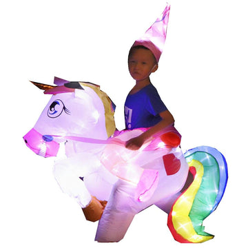 Bddedd Kids Inflatable Unicorn Costume, Riding Unicorn Air Blow-Up Deluxe With Led Light For Halloween Party Unicorn (Unicorn, K