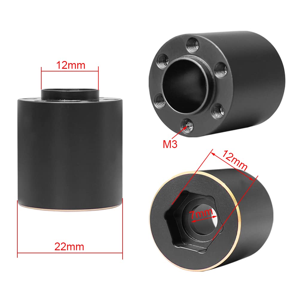 NXUEBDU Brass Wheel Hex Hub Extenders Adaptor for 1/10 RC Crawler TRX4 SCX10 Car Upgrade, Pack of 4 (Black, 22mm)