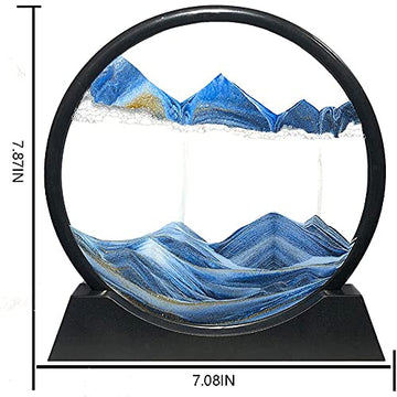 Muyan Moving Sand Art Picture Sandscapes in Motion Round Glass 3D Deep Sea Sand Art for mature-themed Kid Large Desktop Art Toys (Blue  7 Inch)