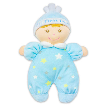 June Garden 9' My First Doll Noah - Soft Plush Baby Doll With Rattle - Baby Blue Outfit