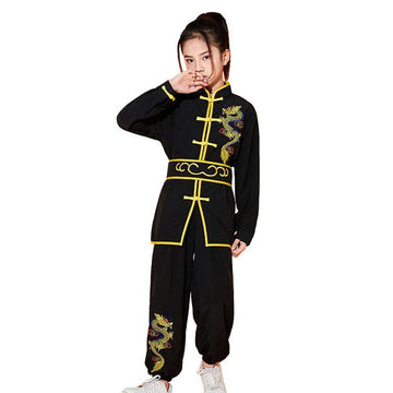 Yemyiqz Kung Fu Uniform For Boys Girls Kids Traditional Chinese Embroidered Tai Chi Wing Chun Master Martial Arts Set Outfit (Black, S)