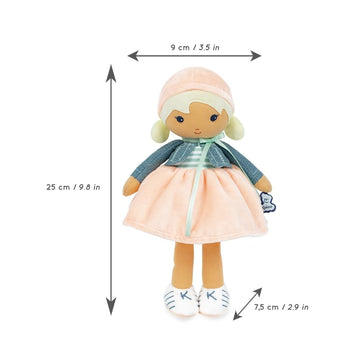 Kaloo Tendresse My First Fabric Doll Chloe K 9.75” Medium Soft Plush Figure In Peach And Striped Dress, Denim Jacket And Blonde Hair With Embroidered Face Machine Washable For Ages 0+, K963659