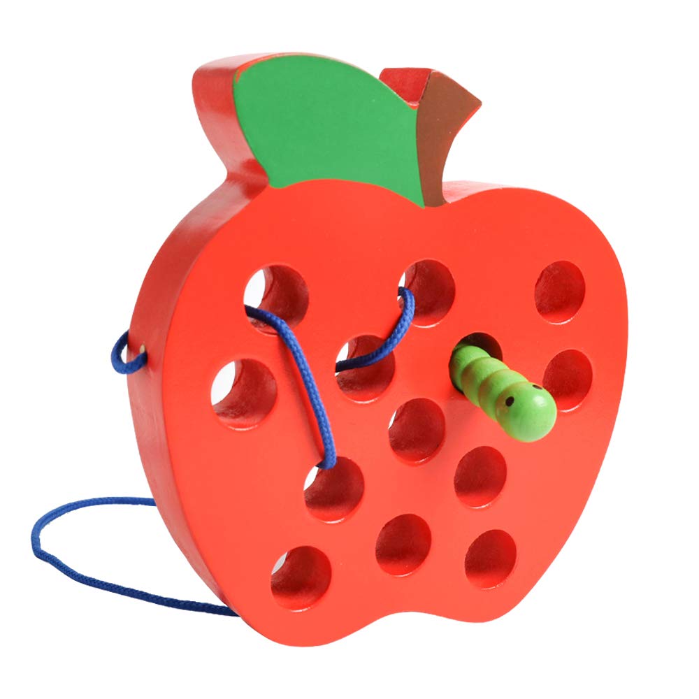 Jcren Wooden Lacing Apple Threading Toys Wood Lace Block Puzzle Shape Travel Game Toys Early Learning Fine Motor Skills Educational Gift For 3 4 5 Years Old Toddlers Baby Kids Boys