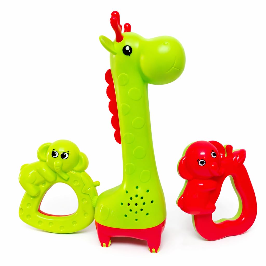 Giraffe &Elephant Rattle Toys Set For Newborn (012 Months) | Bpa Free Teether Toys | Infant Sensory Toy Set | Easy Grip Animal 