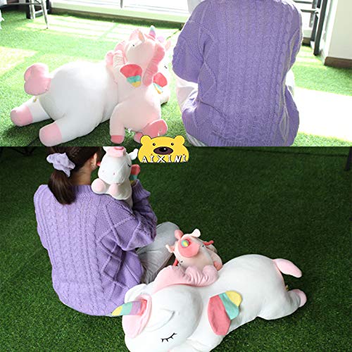 Aixini Plush Unicorn Stuffed Animal Pillows Toy, 31.5 Inch Cute Soft White Unicorn Plushie With Rainbow Wings