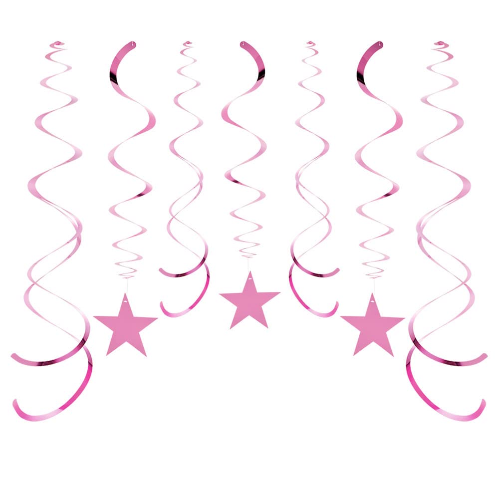 Aimtohome Party Star Swirl Decorations, Pink Foil Ceiling Hanging Swirl Decorations With Star, Whirls Decorations For Birthday |