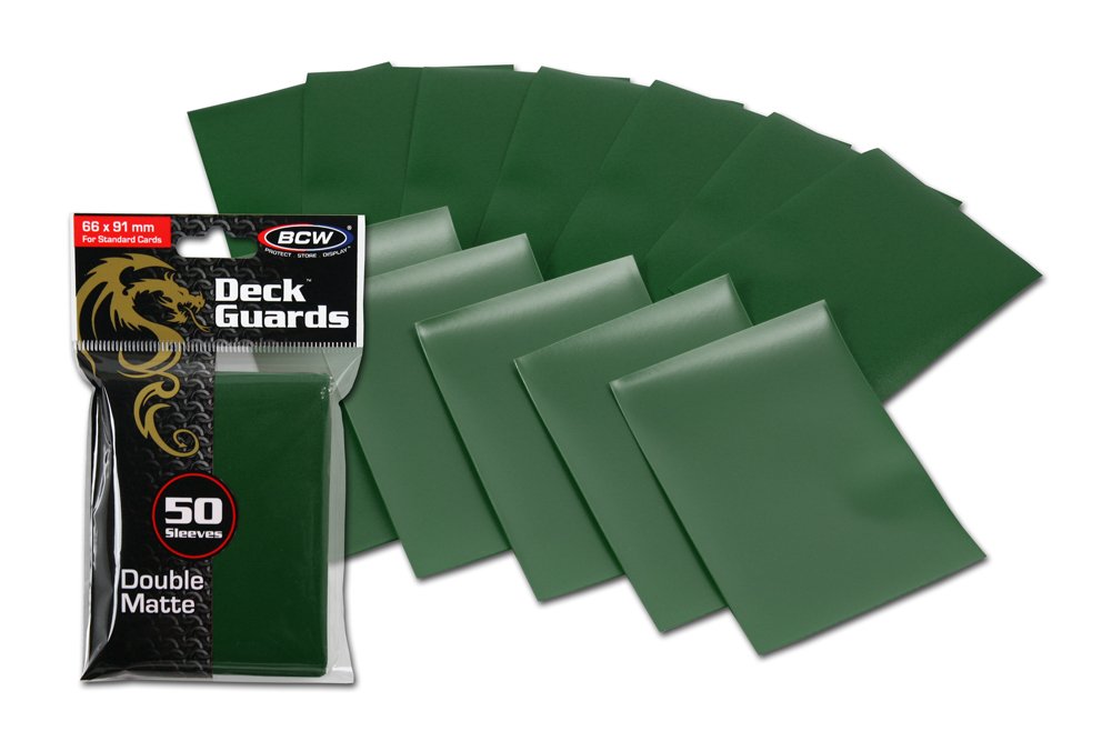 Bcw 100 Premium Green Double Matte Deck Guard Sleeve Protectors For Gaming Cards Like Magic The Gathering Mtg, Pokemon, & More.