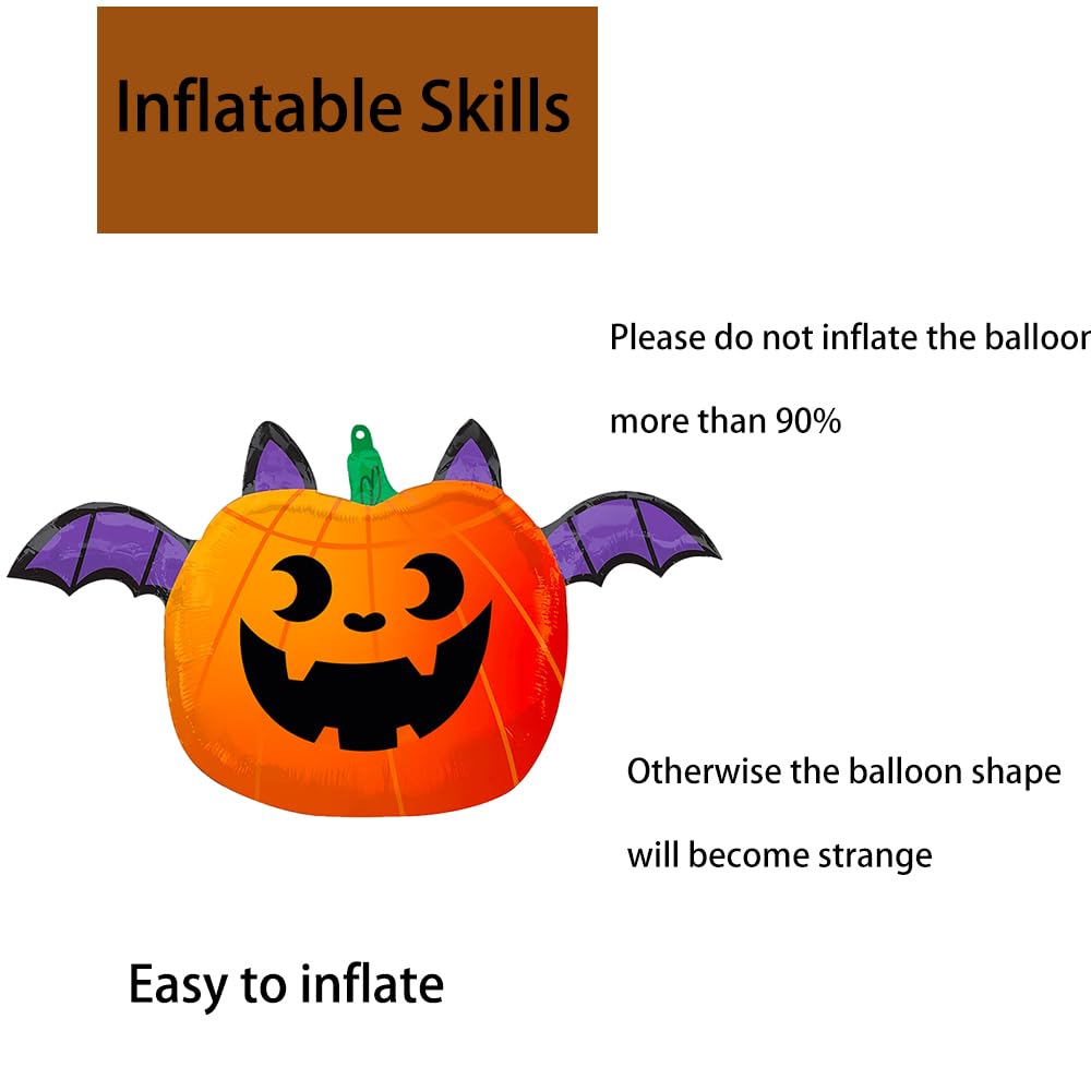Hadckja Pumpkin Bat Balloon Halloween Balloons Pumpkin Bat Foil Balloons For Halloween-Themed Party Supplies Decorations Hallowe