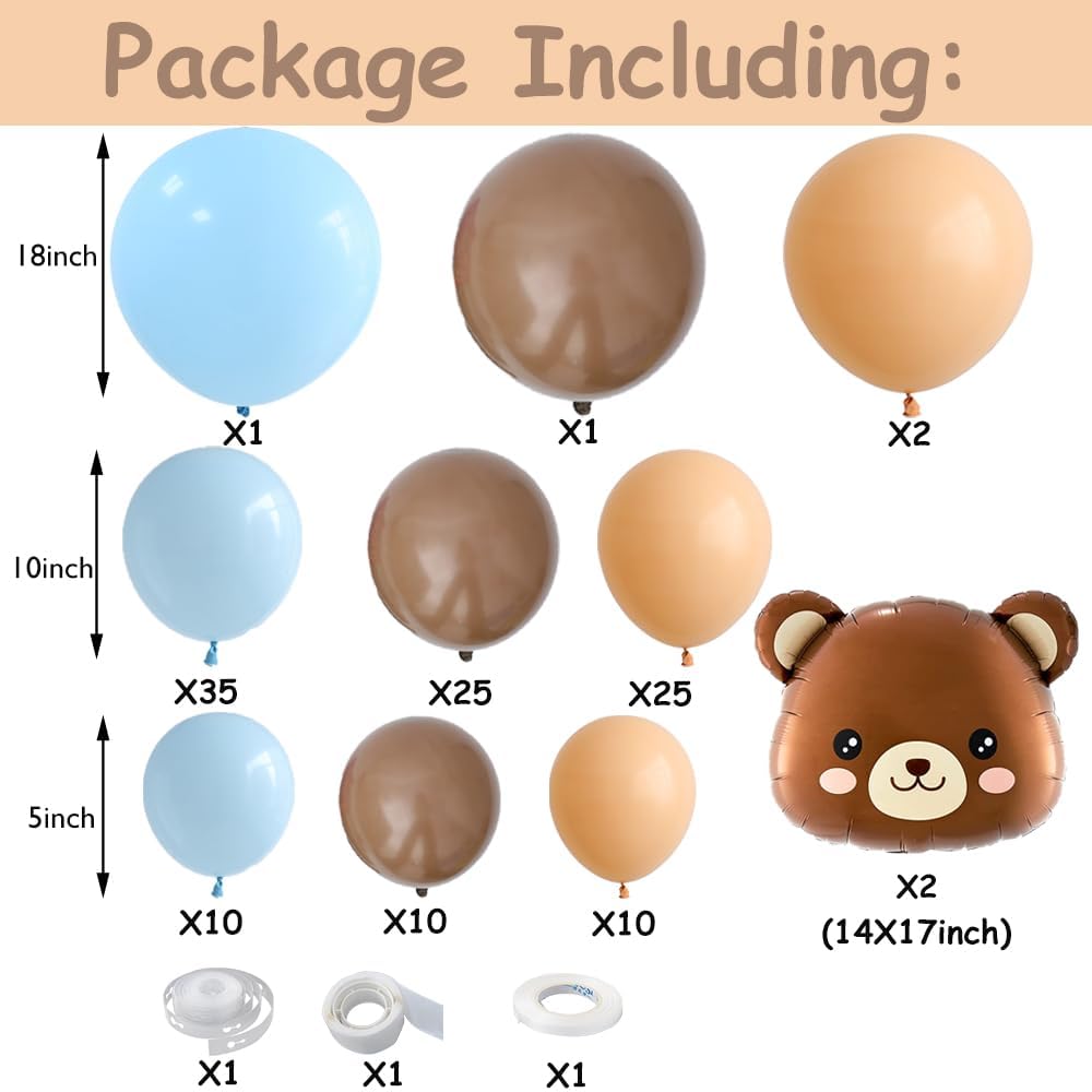 Bear Balloon Garland Arch Kit 121Pcs Brown Blue And Bear Foil Woodland Animal Balloons For We Can Bearly Waits Bear Theme Birthd