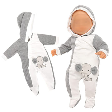 Miunana 13-15 Inch Baby Doll Clothes Elephant Jumpsuit Outfit 1Pcs For New One Year Old 15 Inch Small Baby Doll Clothes Grey And White Doll Pajamas Clothes
