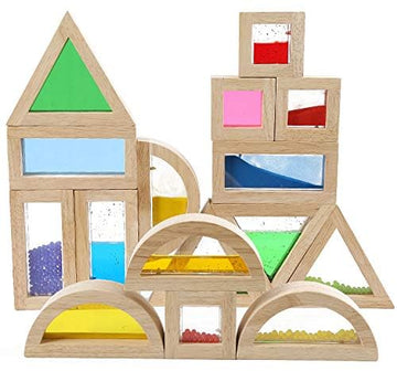 Large Wooden Building Blocks For Toddlers Baby Kids 16 Pcs Rainbow Blocks Geometry Sensory Stacking Construction Toys Set Colorf