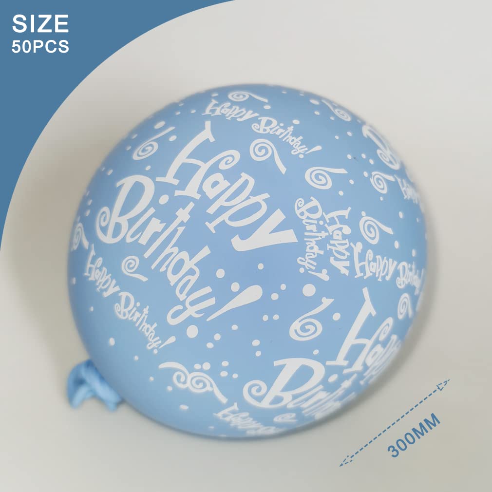 TAIHEBB 52 Pcs Blue Birthday Balloons, Rubber Material, Party Pattern, Suitable for Kids, Model BSO025