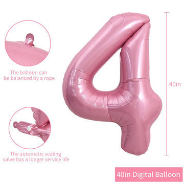 Toniful 40 Inch Light Pink Large Numbers Balloons 0-9, Number 4 Digital 4 Helium Balloons, Pink Foil Mylar Big Number Pastel Bal