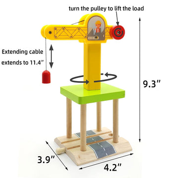 Wooden Train Track Accessories Wooden Crane Toy Set With Train Cars For 3 4 5 Year Old Boys Kids Other Major Wooden Rail Brands Are Compatible (Multi-Function Crane)