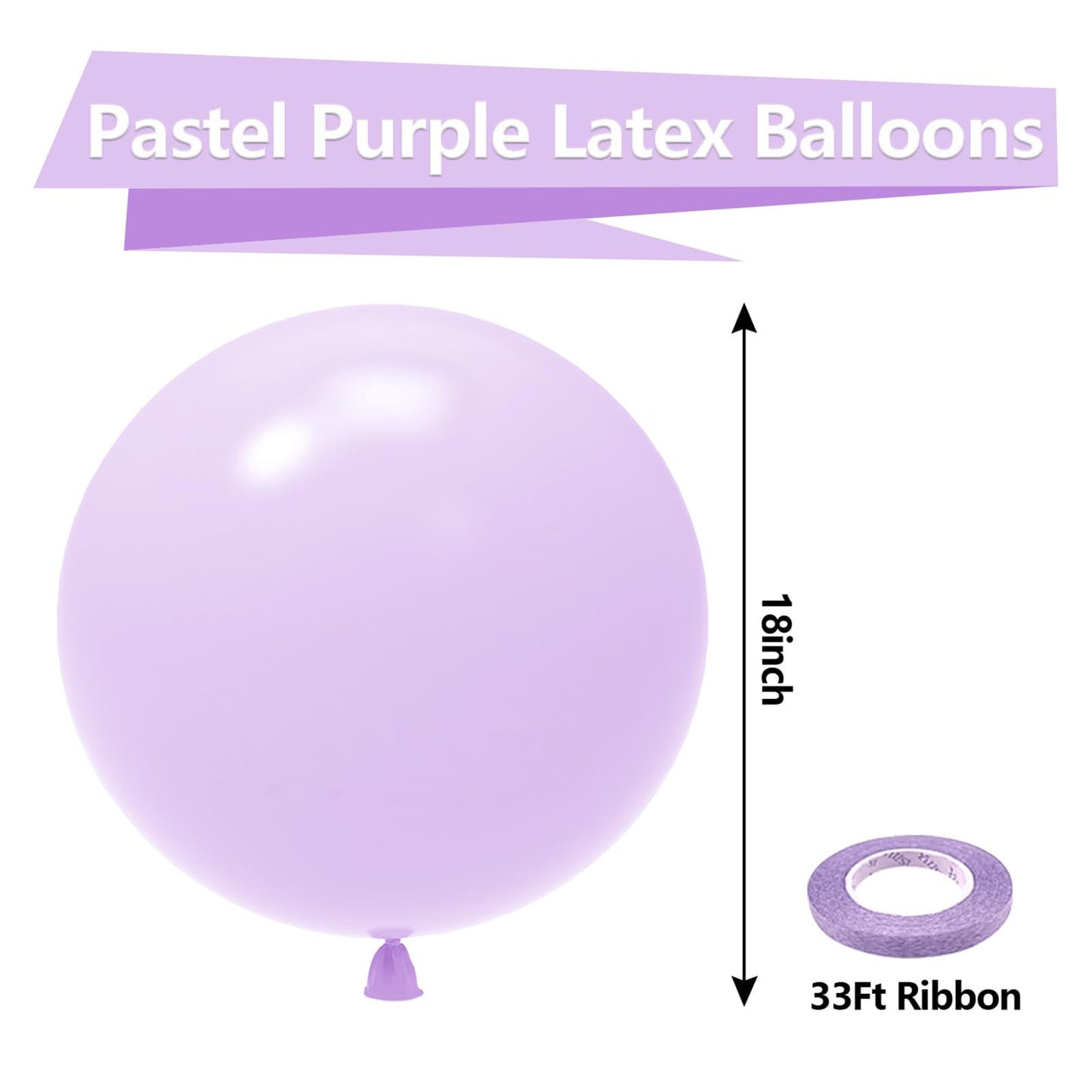 Bezente Pastel Purple Latex Party Balloons - 30 Pack 18 Inch Round Helium Pale Lavender Light Purple Lilac Balloons For Baby Sho