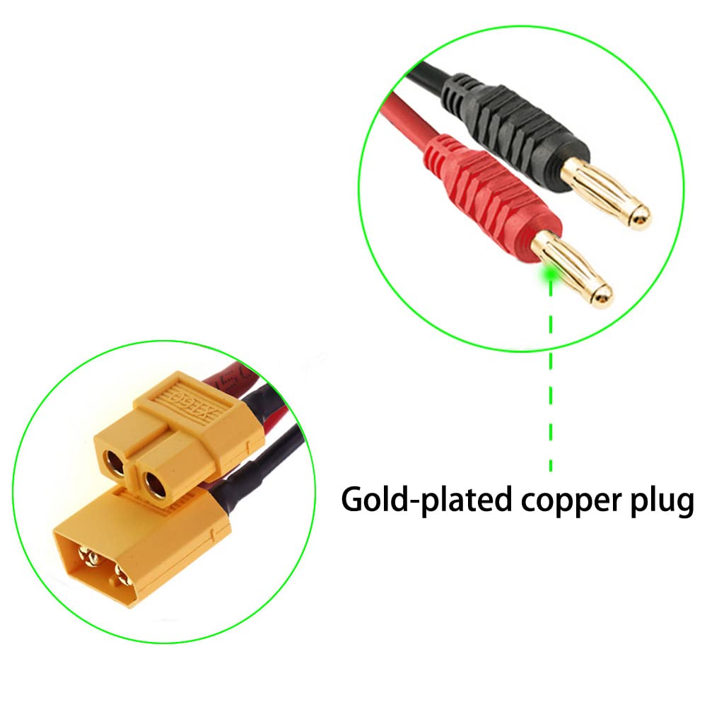 Laisomeke Xt30 Connector Adapter Plug, Xt30 Male Plug To 4Mm Banana Male Connector With 16Awg 30Cm(11.8 Inch) Cable For Rc Lipo