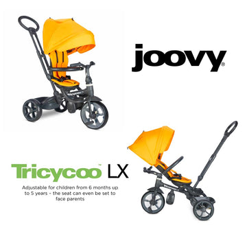 Joovy Tricycoo LX Premium Kids Tricycle with 8 Stages Featuring Chunky Front Tire, Removable and Adjustable Parent Handle, Safet