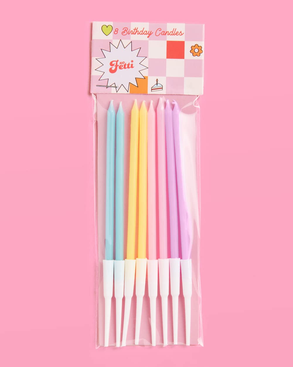 xo, Fetti Skinny Pastel Happy Birthday Party Candles - 8 Pieces | Cute Bday Supplies, Fun Cake Decorations