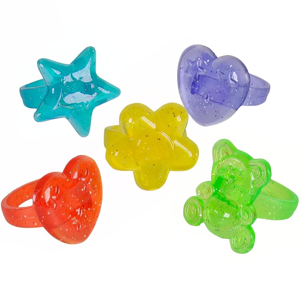 Rhode Island Novelty Plastic Glitter Rings, 144 Assorted Colors And Designs