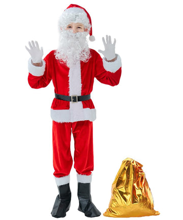Exlita Children'S Santa Claus Suit 8Pc. Boys Child Velvet Christmas Costume For Kids Halloween Christmas Cosplay Fancy Party, Red