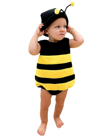 Mersariphy Infant Baby Outfits Girl Boy Cartoon Bees Romper Baby Halloween Costumes Fall Clothes With Hat (Stripes, 0-6 Months)