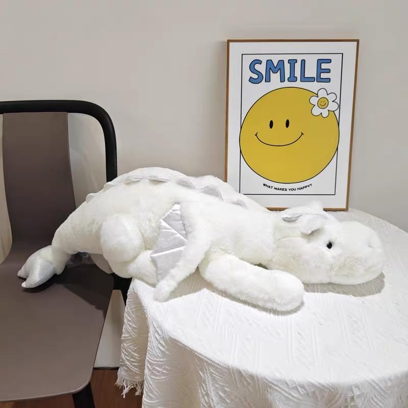 Leahaoe Giant Weighted Dragon Stuffed Animal 7Lbs, Soft White Dragon Plush Toy, 51.2'' White Stuffed Dragon For Kids And Adults