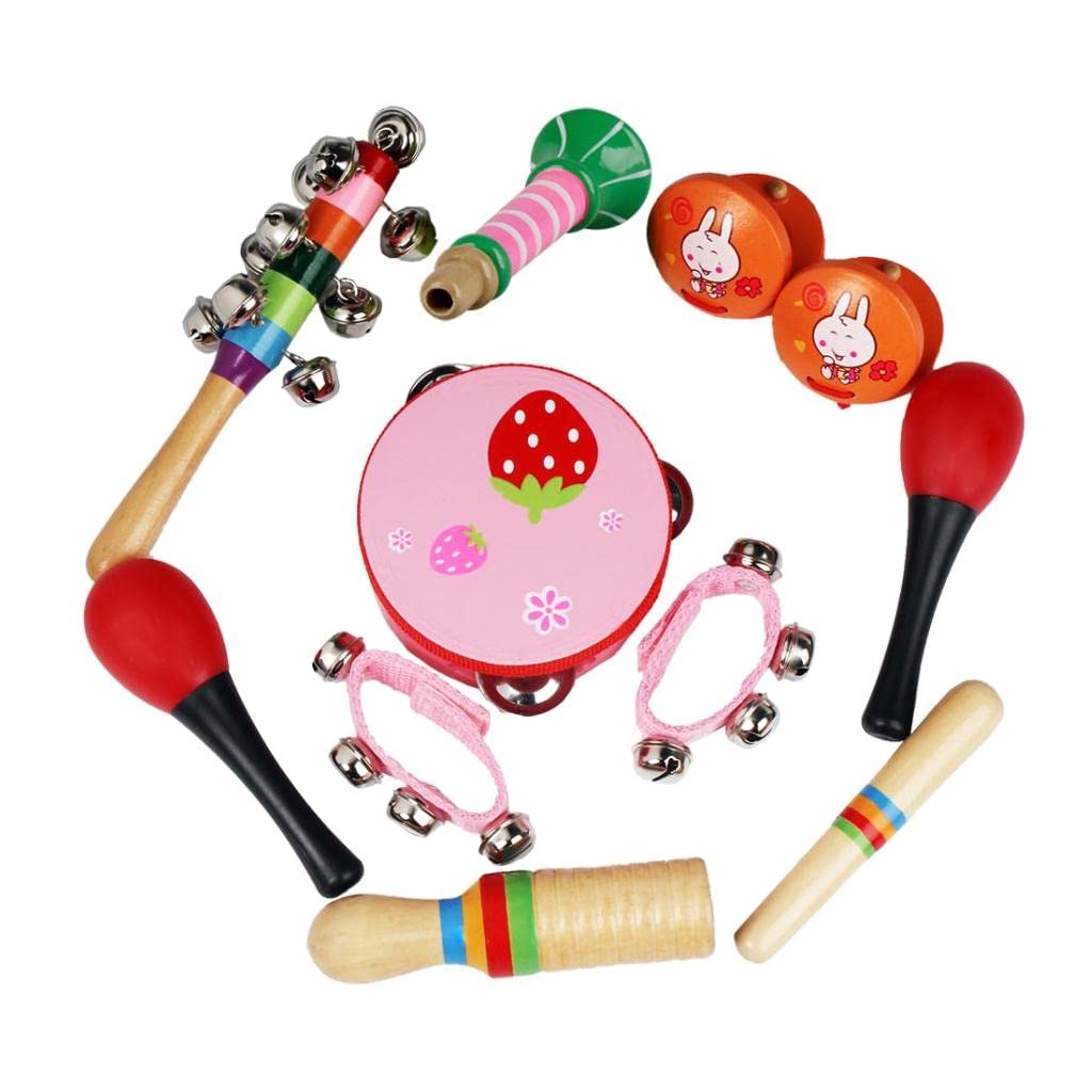 Enakshi Musical Instrument Set 7 Kinds Tambourine Drum Percussion Toys For Toddlers Kids Pink|Collectibles