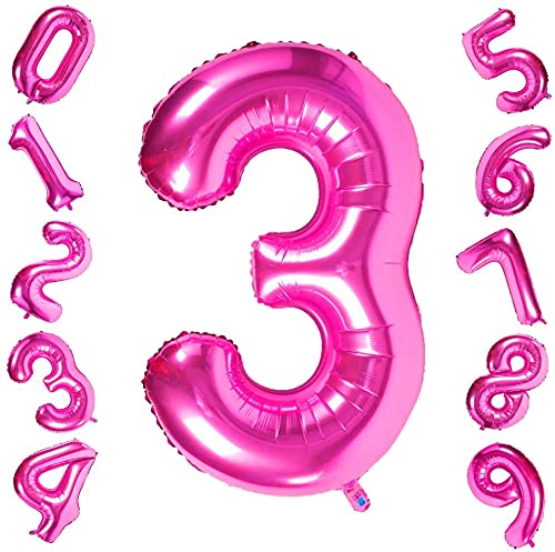 Atpata Funky Pink Number Foil Balloons for Numeric Milestone Parties (40 INCH, 3)