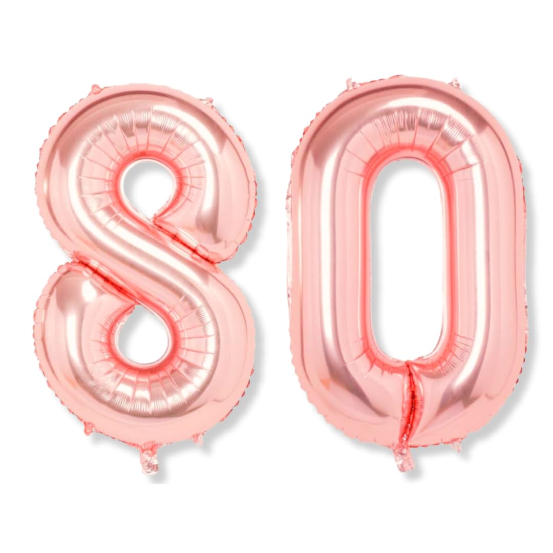 Flyloons 80 number Rose Gold Foil Balloon 16 inch Size Birthday Decoration Items Pack of 2 | 80th Year Balloons | Eighty