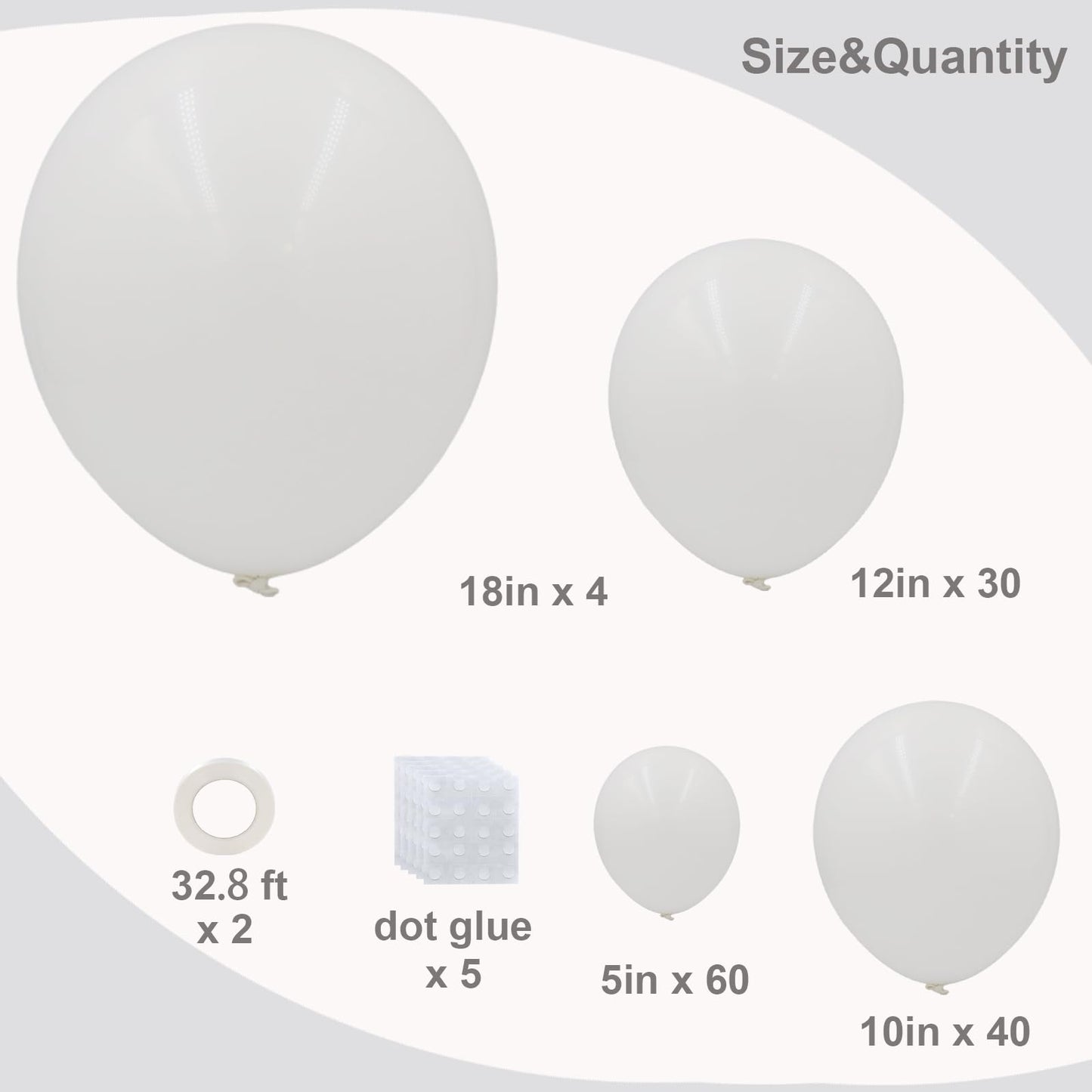 White Balloons In Different Sizes 5 10 12 18Inch-134Pcs Matte White Balloons For Garland Arch