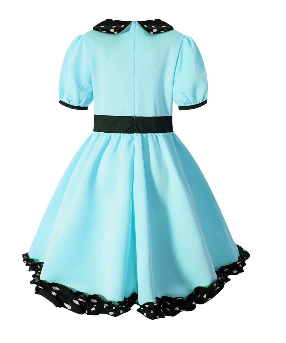 IWALUE Kids Girls 1950s Poodle Party Dresses Halloween Costume Skirt Set Dress Up(Blue,9-10 Years)