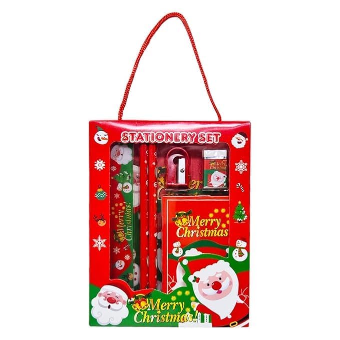 Digiveenal Christmas Theme Stationery Giftset (Pack Of 6 Items) 1 Eraser, 1 Sharpener, 1 Scale, 1 Diary, 2 Pencils For Kids | Re