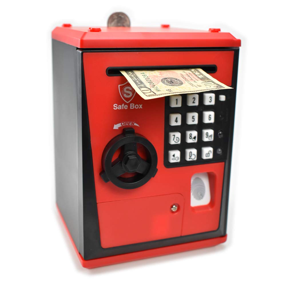 Like Toy Piggy Bank Safe Box Fingerprint Atm Bank Atm Machine Money Coin Savings Bank For Kids (Red)