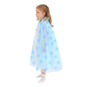 Hsctek Light Up Princess Cape, Blue Princess Dress Up Tulle Cape, Coloful Princess Outfit Costume Accessories Kids Toddlers Girls