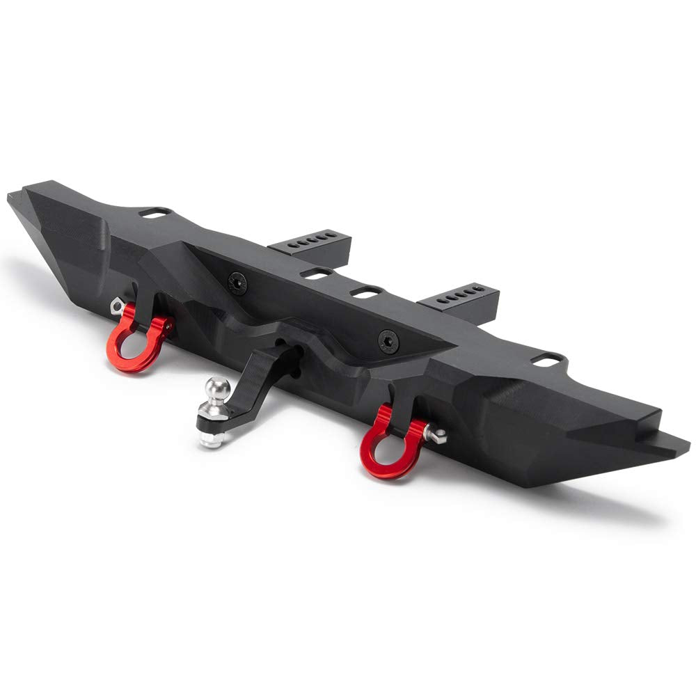 RCLions Aluminum Rear Bumper with Trailer Hitch 2pcs Red Shackles for TRX-4 T4 1/10th RC Crawler Car Upgrades Parts