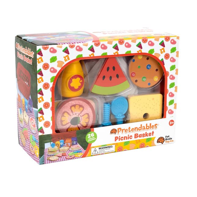 Fat Brain Toys Pretendables Picnic Basket Set - Pretend Playset with Storage, 3+