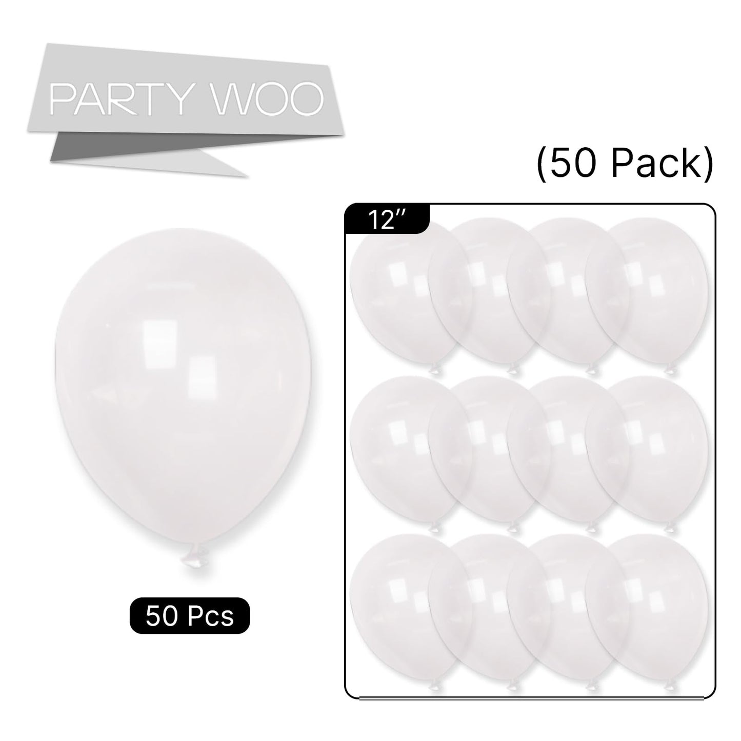 Partywoo Clear Balloons, 50 Pcs 12 Inch Transparent Balloons, Clear Balloons For Balloon Garland Or Balloon Arch As Birthday Party Decorations, Wedding Decorations, Baby Shower Decorations, Clear-Y2