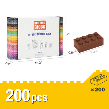 Unirolic Classic Building Bricks, 200 Piece 2X4 Building Blocks Stem Creative Building Toys Compatible With All Major Brands, Moc Building Bricks Diy Play Set For Kids Age 6+ (Brown)