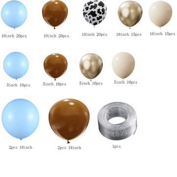 Balonar 135Pcs Cow Boy Blue Balloons Arch Garland Kit With 18/10/5Inch Sand White Coffee Cow Print Farm Animal Gold Balloons For Boy Birthday Party Baby Shower Birthday Supplies (Blue)