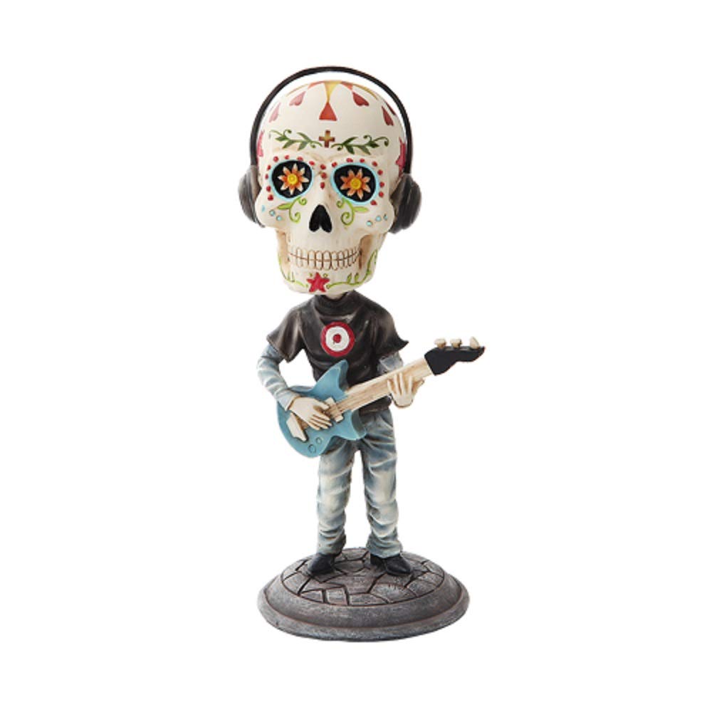 7 Inch Day Of The Dead Bobblehead Electric Bass Player Figurine
