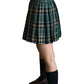 Womens Pleat Plaid Mini Skirt High Waist Short Skirts (Xl,Dark Green Mixed White)