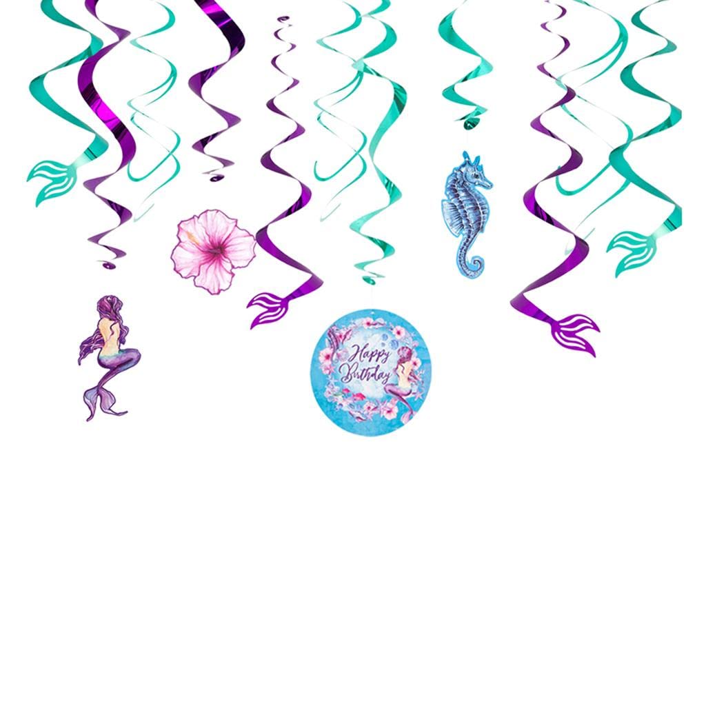 HEAVENGLOW Mermaid Hanging Swirls Party Decorations for Kids Girls Birthday Baby Shower