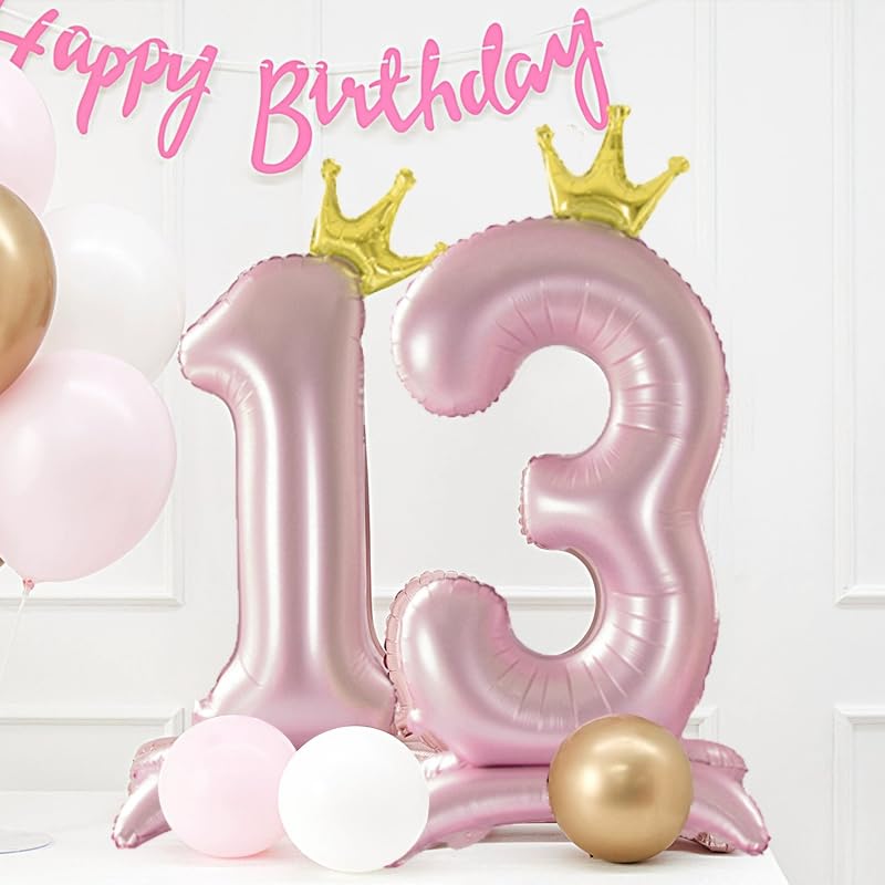 Alainzeo 42 Inch Pink Number Balloons 0-9 With Crown, Helium Aluminum Foil Big Number Balloons For Birthday, Wedding Anniversary
