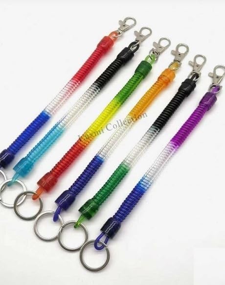 10 Pack Flexible Spiral Spring Stretch Keychains with Metal Clip Hook