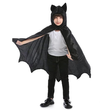 Superhero Dress Up Costumes Cosplay Bat Cape With Hat For Kids Boys Girls Halloween Superhero Theme Party Favors Color Black 3-6 Years Old