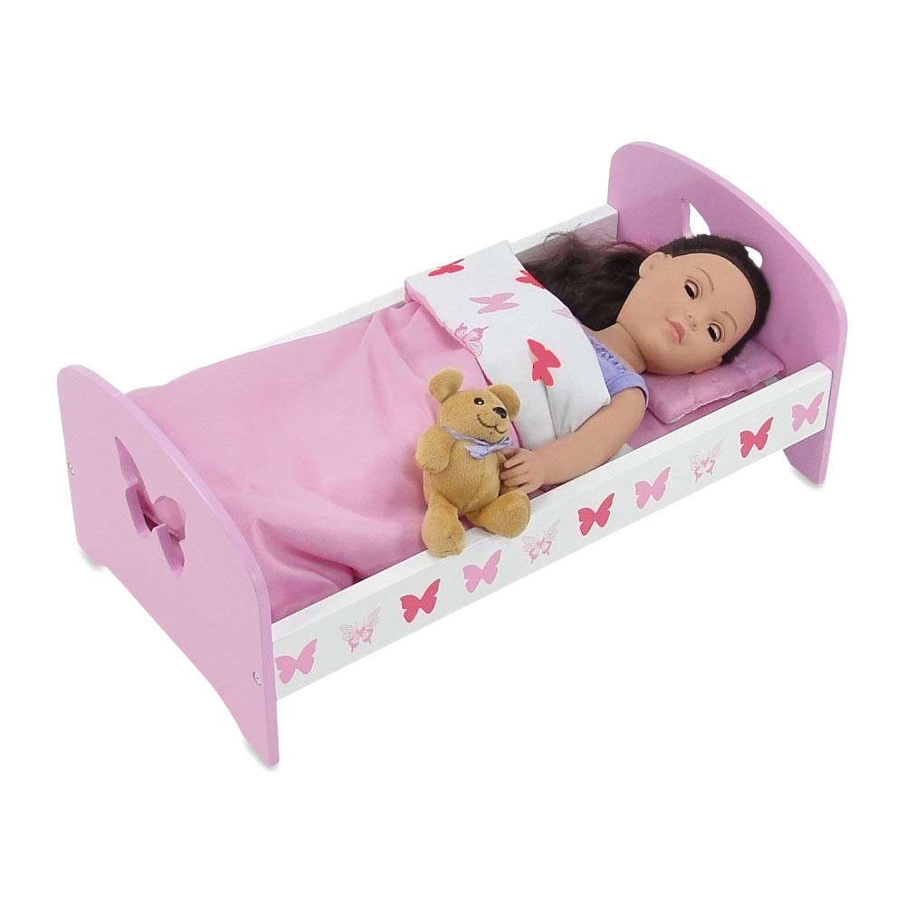 Emily Rose 18-Inch Doll Pink Toy Bed & Matching Doll Pjs! - Butterfly | 18' Doll Bed Furniture With Bedding And Doll Pajamas Gift Set! | Compatible With American Girl Dolls