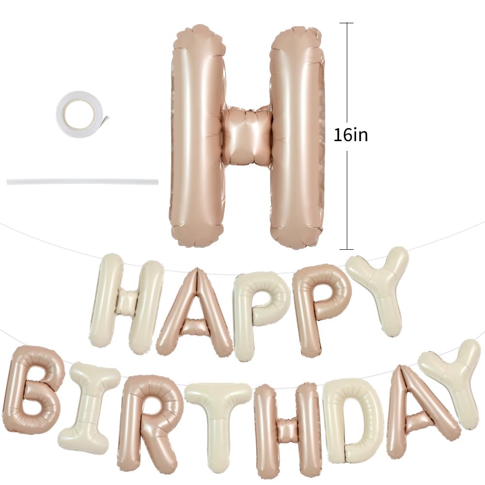 TONIFUL 16 Inch Light Brown Cream Mylar Foil Balloons Banner Happy Birthday Balloon Letters for Adults & Girls Boys Kids Birthda