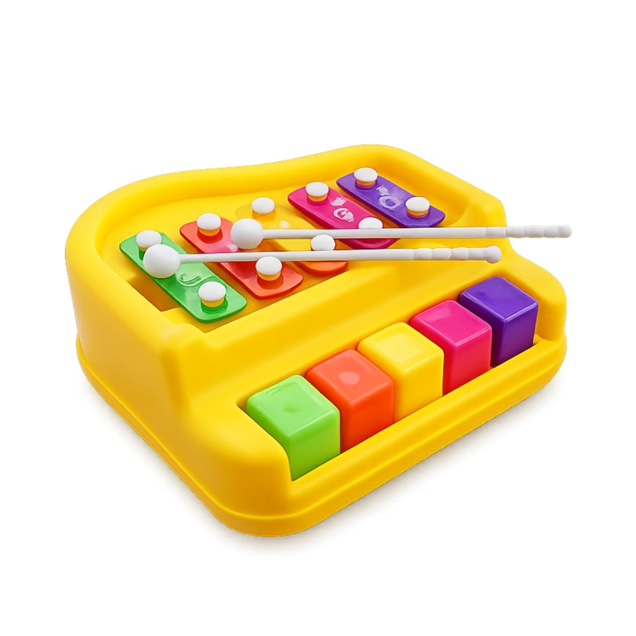 2 In 1 Xylophon Musica Toy For Kids With Colorful Keys And Drum Sticks  Musical Instrument Toy For Baby (Yellow)