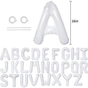 Toniful 52 Pieces 16 Inch White Letter A-Z Balloons,Custom Phrase Mylar Foil Alphabet Letter Diy Personalized Phrase Banner For